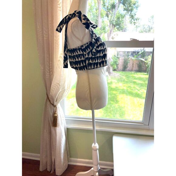 NWT ZARA Crop Top Sz S  Hearts Black White Smocked Bow Tie Shoulder Straps - Picture 5 of 8